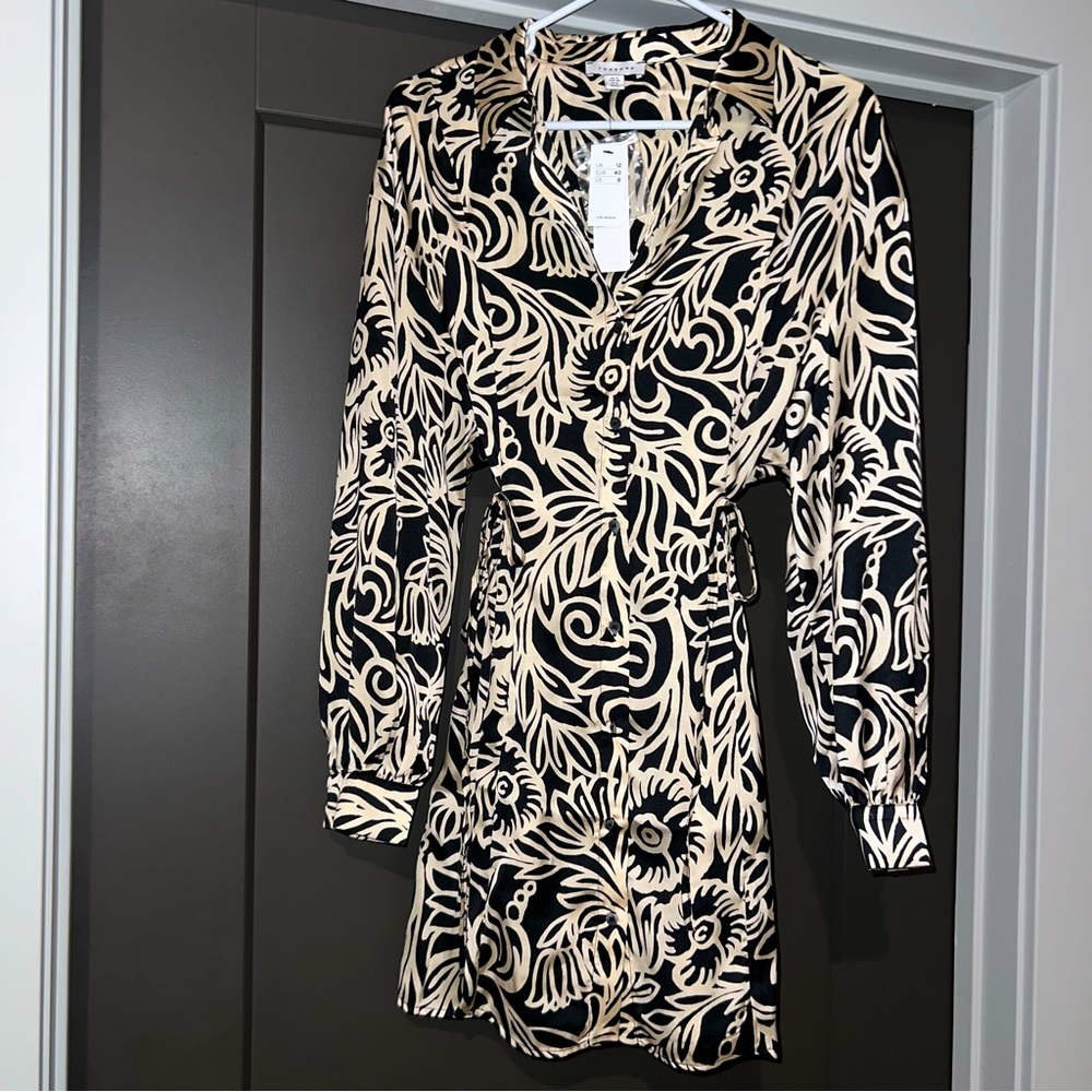 Topshop Floral Tie Side Silk Shirt Dress